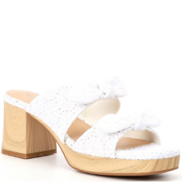 Copper Key Blooming Eyelet Double Bow Platform Sandals - Picture 1 of 11